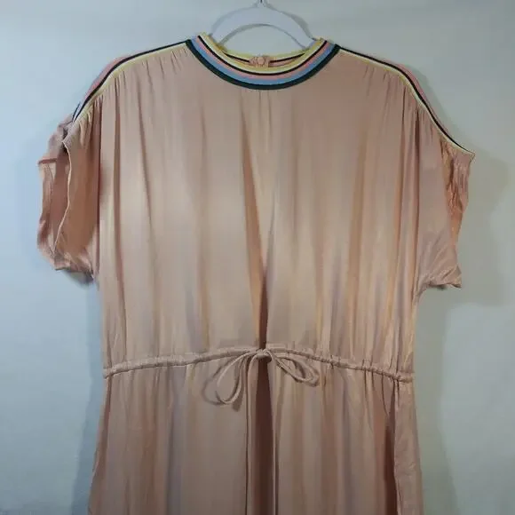 Zara Pink Satin Sport Stripe Short Sleeve Dress Size M - Picture 4 of 10
